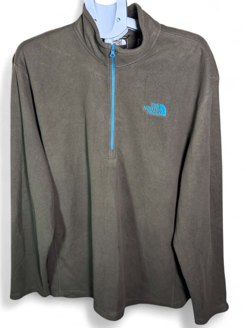 The North Face Olive Green Fleece Half-Zip with Blue Trim